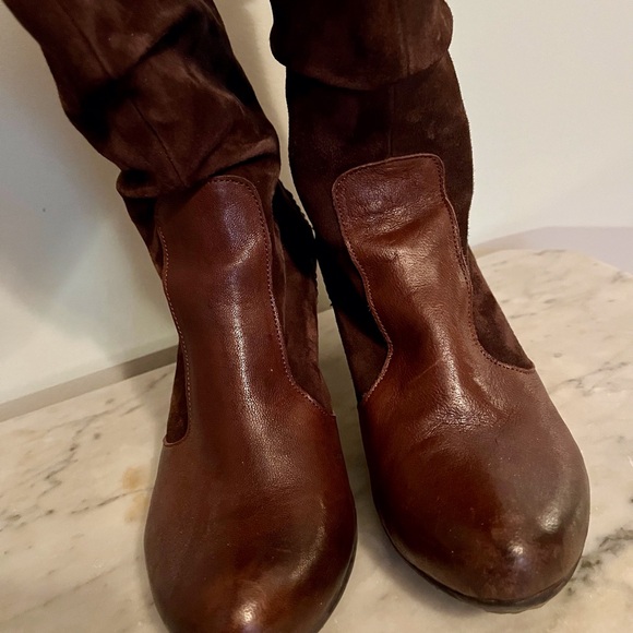 Gold Button Leather and Suede Boots - Picture 2 of 9